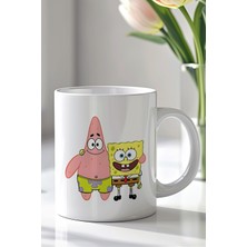 YasBey Design Süngerbob ve Patrick Tasarımlı 330ML Baskılı Beyaz Seramik Kupa Bardak