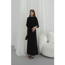 Havoş Siyah Kolları Geniş Drape Detaylı Elbise