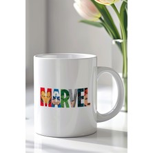 YasBey Design Marvel Tasarımlı 330ML Baskılı Beyaz Seramik Kupa Bardak