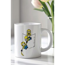YasBey Design Minions Tasarımlı 330ML Baskılı Beyaz Seramik Kupa Bardak