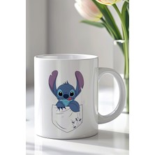 YasBey Design Stitch Tasarımlı 330ML Baskılı Beyaz Seramik Kupa Bardak