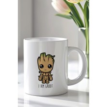YasBey Design I Am Groot Tasarımlı 330ML Baskılı Beyaz Seramik Kupa Bardak