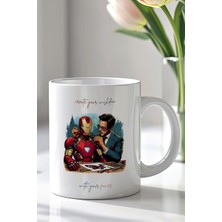 YasBey Design Ironman Tony Stark Tasarımlı 330ML Baskılı Beyaz Seramik Kupa Bardak