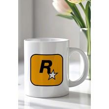 YasBey Design Rockstar Tasarımlı 330ML Baskılı Beyaz Seramik Kupa Bardak
