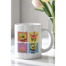 YasBey Design Süngerbob ve Patrick Tasarımlı 330ML Baskılı Beyaz Seramik Kupa Bardak