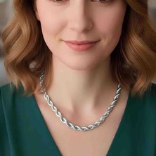 Bontexs Kadın Gümüş Renk Burgu Model Italyan Zincir Çelik Kolye 316L Paslanmaz Çelik Burgu Halat Zincir Kolye - Gümüş Renk