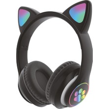 Avcı Teknoloji Market Bluetooth 5.0 Kedi Kulaklı Kablosuz Kulak Üstü Kulaklık Rgb Işıklı Mikrofonlu