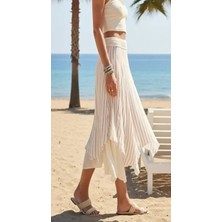 Fibula Otantik ve Bohem Standart Beden Bel Lastik % Yüz Pamuk Astarlı Asimetrik Çizgili Etek 36-44 Olur