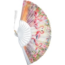 Yelpaze Dünyası Şık Tasarımlı Serinletici Yelpaze 42 cm Açık 23 cm Kapalı Flamingo Desenli