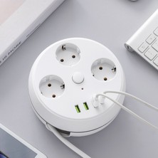 Zoli 3'lü 1.5 Metre Makara Kablolu 3 USB / Type-C Girişli Akım Korumalı Grup Priz