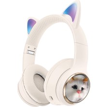 Avcı Teknoloji Market Kedi Kulaklı Bluetooth Kulaklık LED Işıklı Kablosuz Kulak Üstü Çocuk Genç Kulaklık