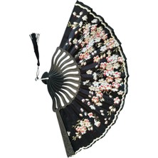 Yelpaze Dünyası Şık Tasarımlı Serinletici Yelpaze 42 cm Açık 23 cm Kapalı Siyah Renkli