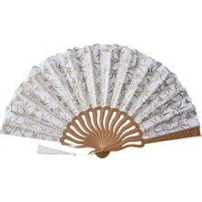 Yelpaze Dünyası Gold Renkli Şık Serinletici Yelpaze 42 cm Açık 23 cm Kapalı Anı Kartı