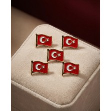 Zaytoon Broş Türkiye Bayrağı Simgesi Altın Metal Yaka İğnesi Yaka Rozeti 5 Adet