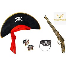 SHC4200 Mey Ithalat® Korsan Şapkası + + Maske + 2 Adet Yüzük Kostüm Seti Çocuk