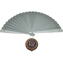 Yelpaze Dünyası Hediyelik Simli Yelpaze ve Kapaklı Taşlı Ayna Seti Copper