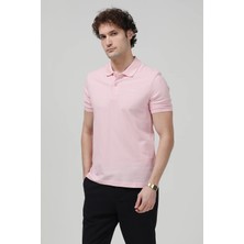 JB John Borners Erkek Polo Yaka Marka Baskılı %100 Pamuklu T-Shirt Pembe - 2061 - 2127