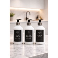 AY&ÇA Home 3'lü Beyaz Gümüş Detaylı Plastik 500 ml Mutfak Seti Bulaşık Deterjanı, Sıvı Sabun ve Çamaşır Suyu Etiketli