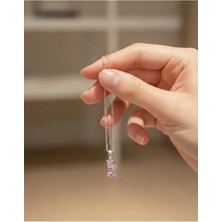 925 Ayar Gümüş Kedi Desenli Pembe Taşlı Kolye