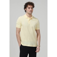 JB John Borners Erkek Polo Yaka Marka Baskılı %100 Pamuklu T-Shirt Sarı - 2061 - 2127