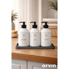 AY&ÇA Home 3'lü Beyaz Plastik Mutfak Lavabosu Seti Altlıklı Bulaşık Deterjanı Sıvı Sabun ve Çamaşır Suyu Etiketli 500 ml Şişe
