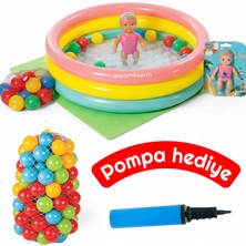 Depomiks 86CM Şişme Taban Havuz 28 Adet Havuz Topu Kurmalı Yuzen Bebek Pompa Hediyeli