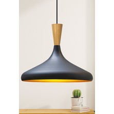 Allians Şık Siyah Ahşap Tekli Avize, Salon, Mutfak, Kafe ve Butik Mekanlar Için