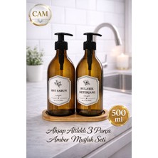 AY&ÇA Home Bambu Stantlı 2'li Sıvı Sabun Bulaşık Deterjanı Etiketli Cam Şişe