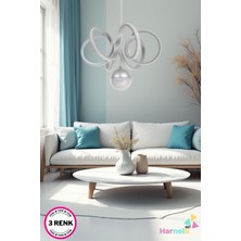 Allians 3 Renk Yanabilen Camlı Modern LED Avize, Şık ve Şeffaf Tasarım