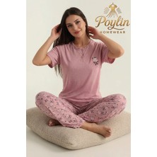 Glisa Kadın Viskon Kumaş Kısa Kollu Çiçek Desenli Düğmeli Pijama Takımı
