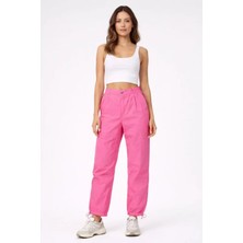 Balmior Paraşüt Kumaş Pantolon Bel ve Paça Ayarlanabilir Lastikli Spor Pantolon - Pembe