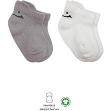 Epilons Mey Ithalat® 2'li Sneakers Smile Penye Çorap 20106 Gri Ekru