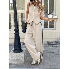 Kendim Fashion Kadın Kolsuz Önü Düğmeli Yelek ve Pantolon Ikili Takım