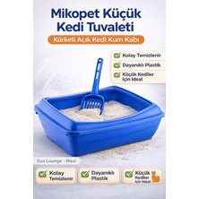 Eco Lounge Mikopet Küçük Kedi Tuvaleti Mavi Açık Kedi Kum Kabı Kürekli Kaymaz Tabanlı Dayanıklı Plastik Kolay Temizlenen Kedi Tuvalet Kabı