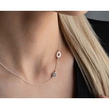 Sideways Yan Harfli Nazar Boncuklu Kolye | 925 Ayar Gümüş