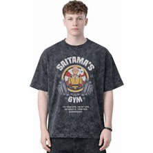Sevbano One Punch Man Saitama Fitness Bodybuilding Anime Baskılı Unisex Oversize Eskitme Yıkamalı Tişört