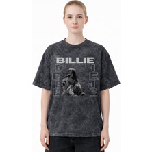 Sevbano Billie Eilish Şarkıcı Baskılı Unisex Oversize Eskitme Yıkamalı Tişört