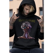 Fuddy Moda Unisex Iron Maiden Baskılı Kapüşonlu Sweatshirt, Oversize Rock Band Temalı Hoodie