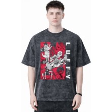 Sevbano Monkey D. Luffy One Piece Anime Baskılı Unisex Oversize Eskitme Yıkamalı Tişört