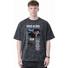 Sevbano Levi Ackerman Attack On Titan Anime Baskılı Unisex Oversize Eskitme Yıkamalı Tişört