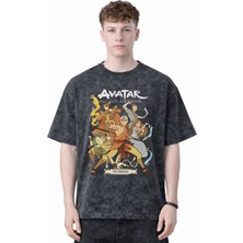 Sevbano Tasarım Avatar The Last Airbender Anime Baskılı Unisex Oversize Eskitme Yıkamalı Tişört