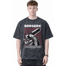 Sevbano Tasarım Berserk Guts Anime Baskılı Unisex Oversize Eskitme Yıkamalı Tişört