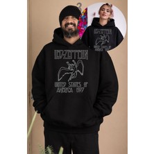 Fuddy Moda Unisex LED Zeppelin 1977 Baskılı Kapüşonlu Sweatshirt, Oversize Rock Band Temalı Hoodie