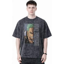 Sevbano Roronoa Zoro One Piece Anime Baskılı Unisex Oversize Eskitme Yıkamalı Tişört