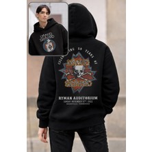 Fuddy Moda Unisex Oversize Lynyrd Skynyrd Ryman Auditorium Sırt Baskılı Kapüşonlu Rock Band Sweatshirt