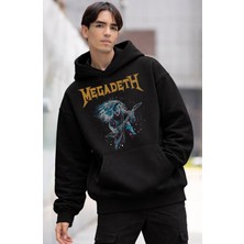 Fuddy Moda Unisex Megadeth Baskılı Kapüşonlu Sweatshirt, Oversize Rock Band Temalı Hoodie
