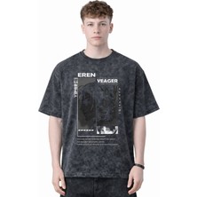 Sevbano Tasarım Eren Yeager Attack On Titan Anime Baskılı Unisex Oversize Eskitme Yıkamalı Tişört