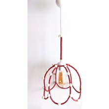 Allians Kiremit Rengi Makrome Ip Sargı ve Ponponlu Papatya Bebek Çocuk Odası Sarkan Avize