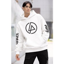 Fuddy Moda Unisex Linkin Park Logo Kol Baskılı Kapüşonlu Sweatshirt, Oversize Rock Band Temalı Hoodie