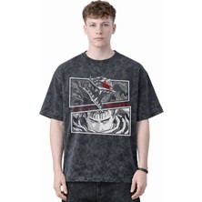 Sevbano Tasarım Berserk Guts Anime Baskılı Unisex Oversize Eskitme Yıkamalı Tişört